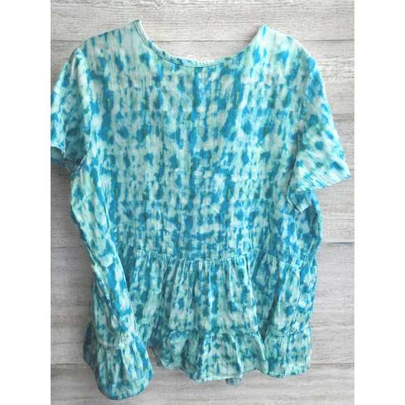 Terra Sky Top Plus Size 2X Tie Dye Tiered Ruffle Tunic Shirt Blouse HI Lo Boho - Picture 2 of 5